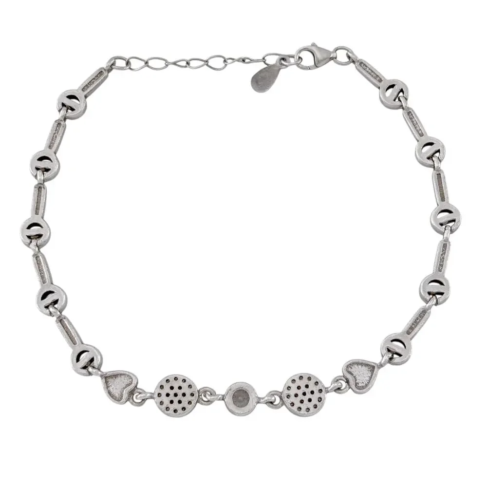 Vintage Sterling Silver 925 Cubic Zirconia Heart Bracelet 7-8